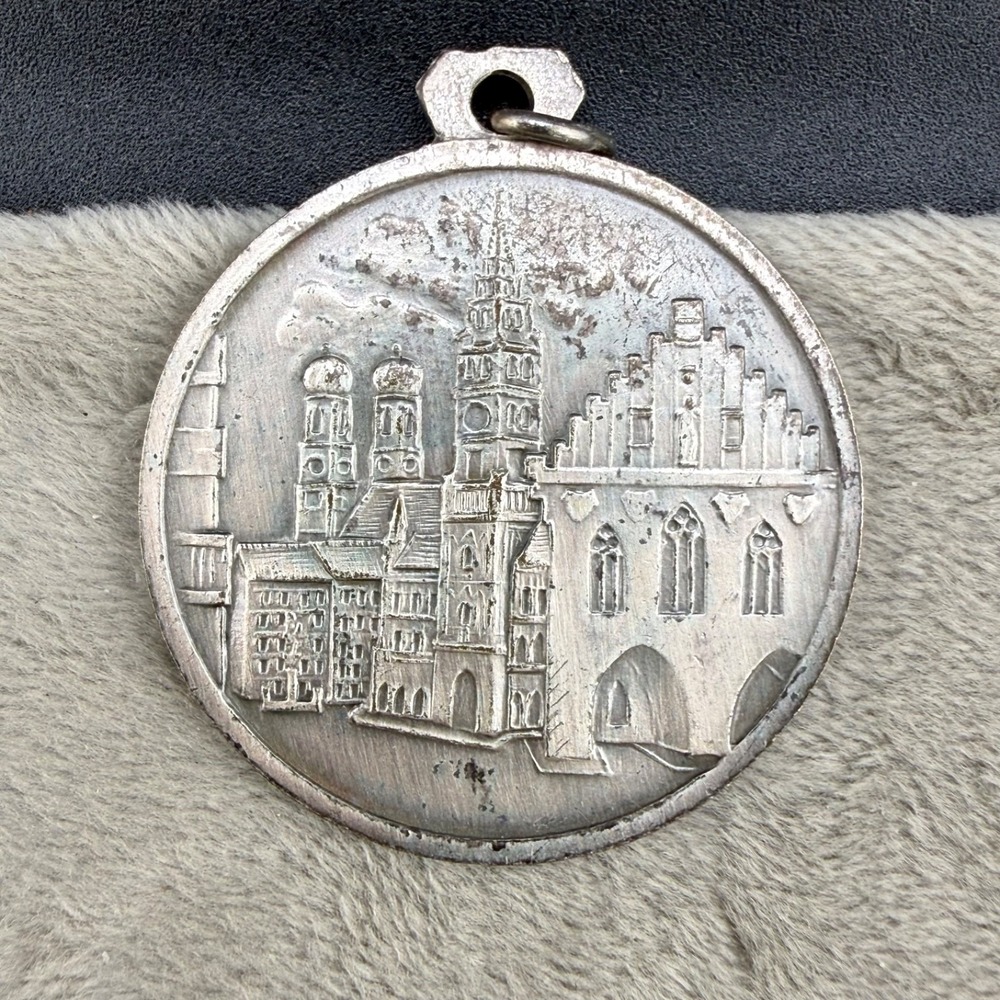 Vintage Estate Pendant Silver Munchen Germany Reversible Medal Travel